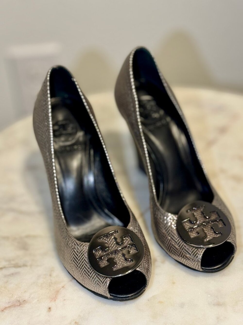 Tory Burch "Sally" Peep-Toe Wedges